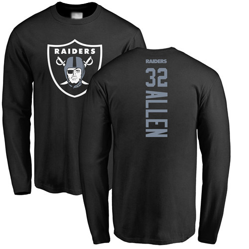 Men Oakland Raiders Black Marcus Allen Backer NFL Football #32 Long Sleeve T Shirt